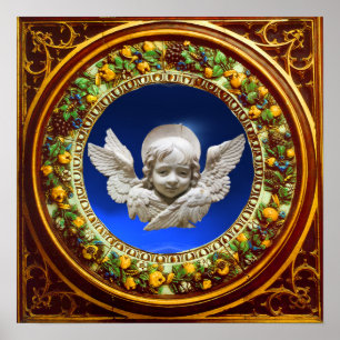 RENAISSANCE ENGEL UIT FLORENTIE MET BLOEMENKRANS POSTER