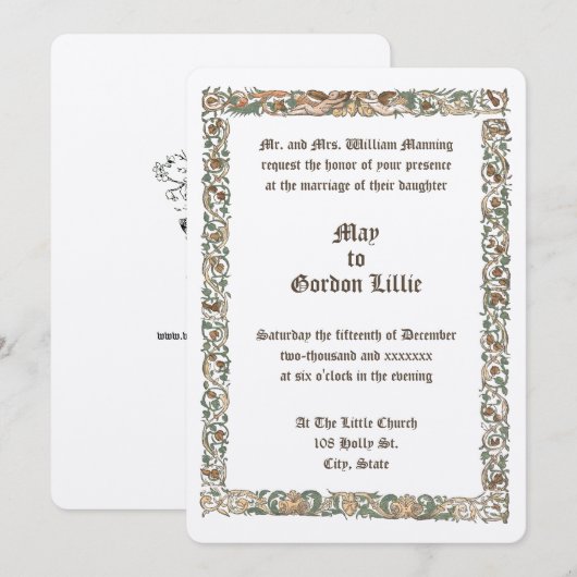 Renaissance Era ca. 1550 Floral Border Wedding Kaart (Voorkant / Achterkant)