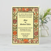 Renaissance Era Fruit & Floral Woodcut Wedding Kaart (Staand voorkant)