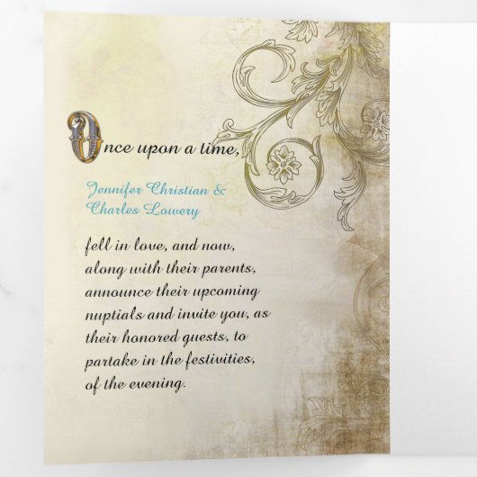 Renaissance Fairytale Wedding Photo Drieluik Uitnodiging (Binnenzijde eerst)