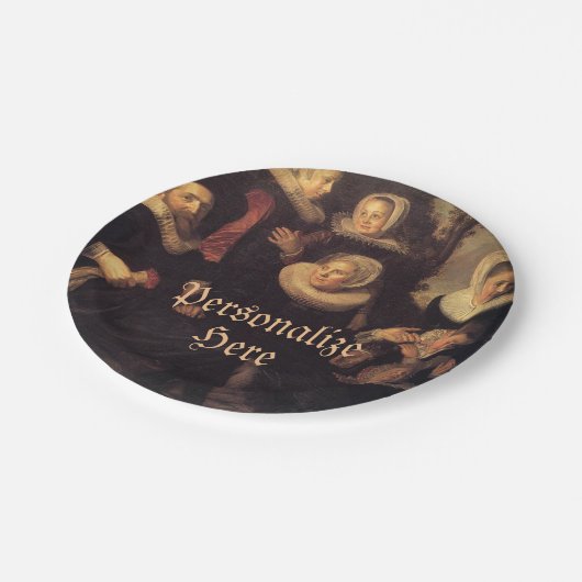 Renaissance familiereünie herfst portret schilderi papieren bordje (Gekanteld)