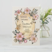 Renaissance Floral Lijst Huwelijksuitnodiging Kaart (Staand voorkant)