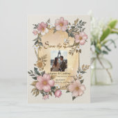 Renaissance Floral Lijst Huwelijksuitnodiging Kaart (Staand voorkant)