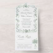 Renaissance Floral Sage Green Wedding All In One Uitnodiging (Binnen)