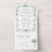 Renaissance Floral Sage Green Wedding All In One Uitnodiging (Binnen)