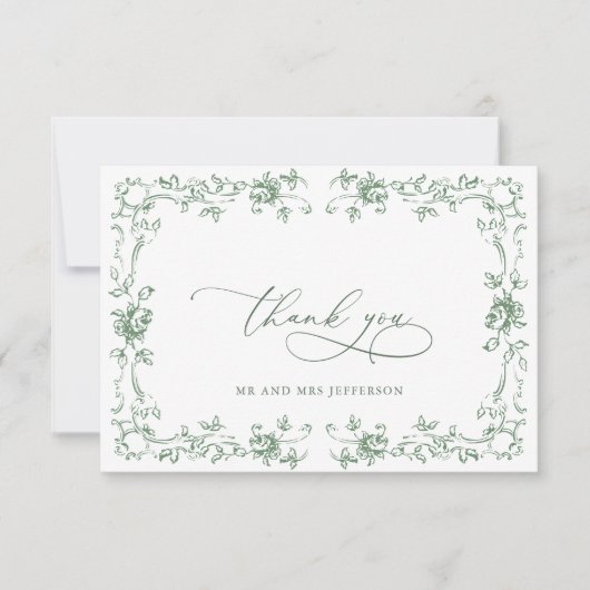 Renaissance  Floral Sage Green Wedding Bedankkaart (Voorkant)