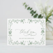 Renaissance  Floral Sage Green Wedding Bedankkaart (Staand voorkant)