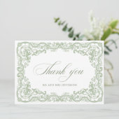 Renaissance  Floral Sage Green Wedding Bedankkaart (Staand voorkant)