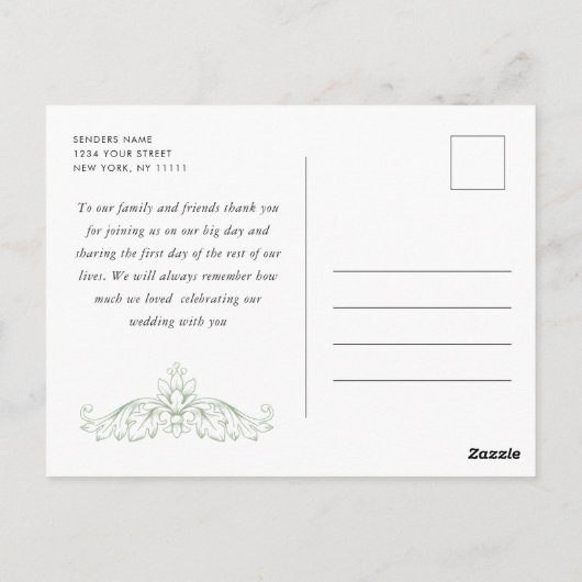 Renaissance  Floral Sage Green Wedding Briefkaart (Achterkant)