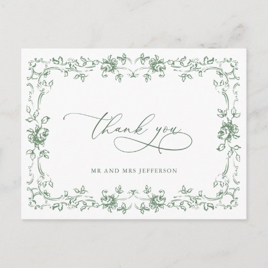 Renaissance Floral Sage Green Wedding Briefkaart (Voorkant)