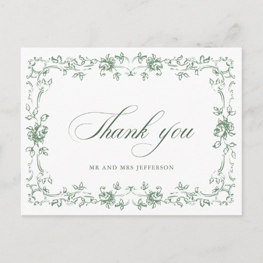 Renaissance  Floral Sage Green Wedding Briefkaart (Voorkant)