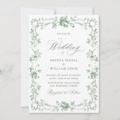 Renaissance  Floral Sage Green Wedding Kaart (Voorkant)