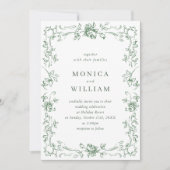 Renaissance  Floral Sage Green Wedding Kaart (Voorkant)