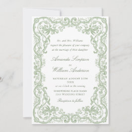 Renaissance Floral Sage Green Wedding Kaart
