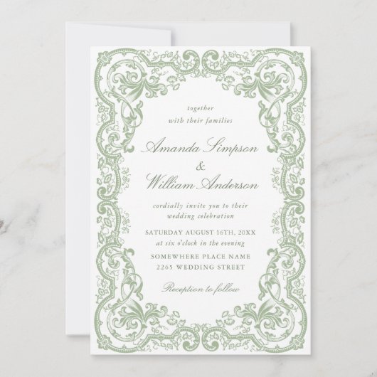 Renaissance  Floral Sage Green Wedding Kaart (Voorkant)