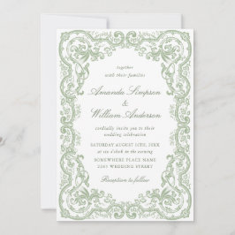 Renaissance Floral Sage Green Wedding Kaart