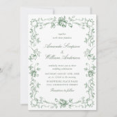 Renaissance  Floral Sage Green Wedding Kaart (Voorkant)