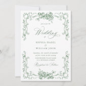 Renaissance Floral Sage Green Wedding Kaart (Voorkant)