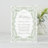 Renaissance  Floral Sage Green Wedding Kaart (Staand voorkant)