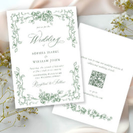 Renaissance  Floral Sage Green Wedding Kaart