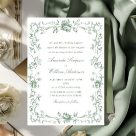 Renaissance  Floral Sage Green Wedding Kaart