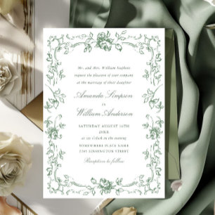 Renaissance Floral Sage Green Wedding Kaart