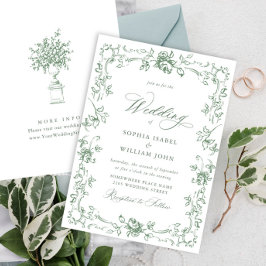 Renaissance  Floral Sage Green Wedding Kaart