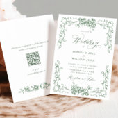Renaissance Floral Sage Green Wedding Kaart