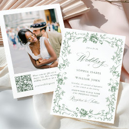 Renaissance  Floral Sage Green Wedding Kaart