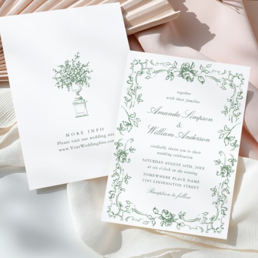 Renaissance  Floral Sage Green Wedding Kaart