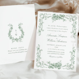 Renaissance  Floral Sage Green Wedding Kaart