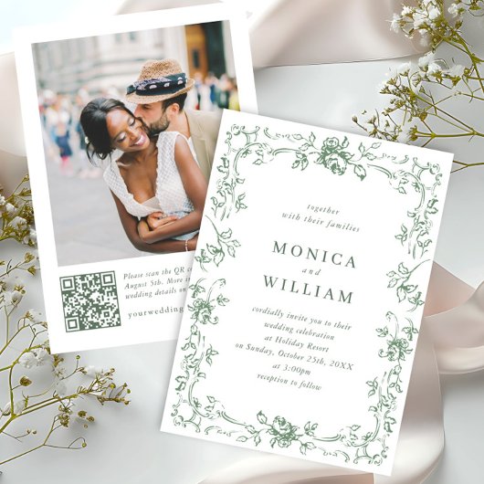 Renaissance  Floral Sage Green Wedding Kaart