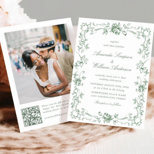 Renaissance  Floral Sage Green Wedding Kaart