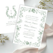 Renaissance  Floral Sage Green Wedding Kaart
