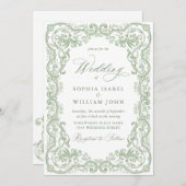 Renaissance  Floral Sage Green Wedding Kaart (Voorkant / Achterkant)