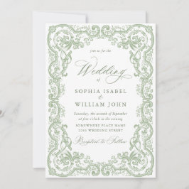 Renaissance Floral Sage Green Wedding Kaart