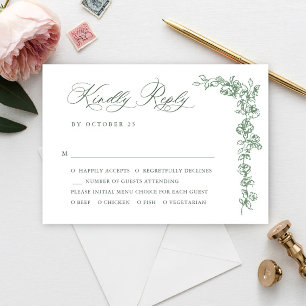 Renaissance  Floral Sage Green Wedding RSVP Kaartje