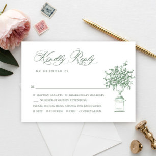 Renaissance Floral Sage Green Wedding RSVP Kaartje