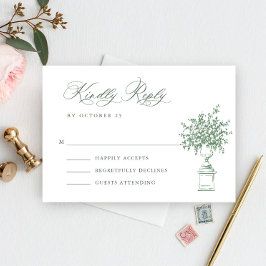 Renaissance  Floral Sage Green Wedding RSVP Kaartje