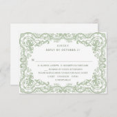 Renaissance  Floral Sage Green Wedding RSVP Kaartje (Voorkant / Achterkant)