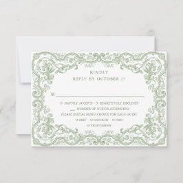 Renaissance Floral Sage Green Wedding RSVP Kaartje