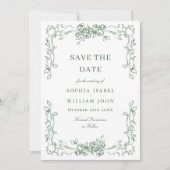 Renaissance  Floral Sage Green Wedding Save The Date (Voorkant)