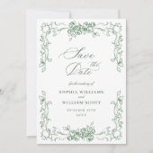 Renaissance  Floral Sage Green Wedding Save The Date (Voorkant)