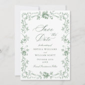Renaissance  Floral Sage Green Wedding Save The Date (Voorkant)