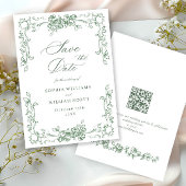 Renaissance Floral Sage Green Wedding Save The Date