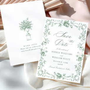 Renaissance Floral Sage Green Wedding Save The Date