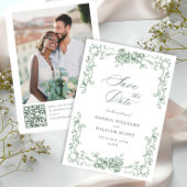 Renaissance  Floral Sage Green Wedding Save The Date