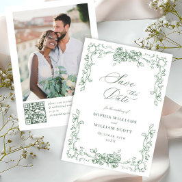 Renaissance  Floral Sage Green Wedding Save The Date