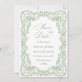 Renaissance  Floral Sage Green Wedding Save The Date (Voorkant)