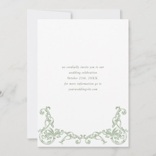 Renaissance  Floral Sage Green Wedding Save The Date (Achterkant)
